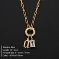 14K vergulde roestvrijstalen ketting met letter 'D' hanger en kristallen stenen - Letter A / Goud