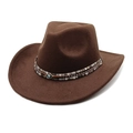 Brown wool felt western cowboy hat featuring a Nazar eye bead and metal studded band - M(56-58cm) / Coffee