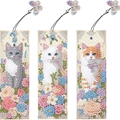 Set di segnalibri 5D fai-da-te con diamanti, motivi a gatto e ciondoli a farfalla - Gatti Realistici con Fiori (SQ-158/Set di 3) / Vari materiali disponibili