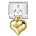 Italian charm bracelet component with silver base and gold heart pendant on white background - 0022-Glossy Heart Gold