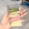 Elastic towel hair scrunchies set in grey, green, and beige colors in a clear storage box - 10 Pieces in Box / 3# Macaron Horizontal Stripe