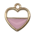 Pink enamel heart pendant with golden metal frame for DIY jewelry making - 1Pc Heart Shape 15x16mm