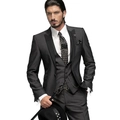 Three-piece men's slim fit dark grey suit with notched lapels for formal events - XXS / Black