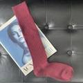 Vertical ribbed knit cotton-blend high stockings in elegant burgundy wine red - New Calf Angora Red