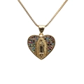 Golden heart pendant necklace with Virgin Mary relief and colorful cubic zirconia - Colorful Rhinestone Guadalupe Heart (ML-CN001315CX)
