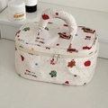 Crème kerst make-up tas met teckelmotieven kerstbomen en peperkoekmannetjes patronen - Kerst Teckel Stijl