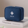 Portable navy blue canvas first aid pouch with white cross embroidery and dual zippers - Medium / Navy Blue