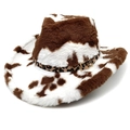 Cappello da cowboy con stampa mucca marrone e bianca con cintura leopardata e fibbia oro - Corona a Cuore Caffè