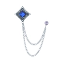 Vintage silver hollow square brooch with blue gemstone and hanging tassel chains - Royal Blue Gem (Antique Silver Base)