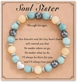 Soul Sister friendship bracelet with light blue natural stone beads and silver heart charm - Heart Bracelet + Soul Sister Card