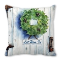 Detail of Christmas tree watercolor door print on peach skin fabric cushion cover - 45x45cm / White Wooden Door and Christmas Wreath Style (23)