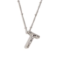 Minimalist silver finish balloon letter T pendant on beaded chain necklace for women - Steel-Letter T