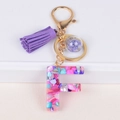 Letter F tassel keychain with colorful resin shell flakes and purple accessories - Letter F(5859543255614)