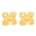 Elegant gold flower stud earrings with detailed petal textures and textured center - KC Gold Four-Petal Flower (3682)