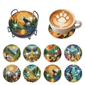 8-piece DIY diamond painting coaster set with outdoor theme patterns and metal holder - Outdoor Adventure Series (With Coasters And Holder)(BD001)