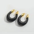 Vintage hammered black and gold teardrop earrings with a thick U-shaped retro design - U-Shape Black Gold Retro Studs
