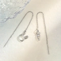 Asymmetric S925 silver threader earrings with hollow rabbit and carrot charms - Rabbit Carrot Ear Threader-White Gold