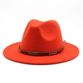 Detail of orange fedora hat featuring brown braided band and metal G emblem - M(56-58cm) / Orange Red