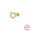 Macro detail of a 925 sterling silver heart cartilage stud earring with cubic zirconia - Hollow Heart / Gold Hollow Heart (Single Piece)