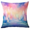 Housse de coussin de Noël avec bonhomme de neige et paysage de forêt enneigée - 45x45cm (Sans Insert) / Forêt Vibrante (CDR351-16)