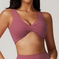 Soutien-gorge de sport à torsion mauve, haut de yoga extensible avec décolleté en V - S / Haut - Modèle torsadé devant (DWX8796) / Rose Poudré