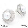 Silver bead pearl earrings featuring white round pearls with 19mm spiral design - 19mm / Steel (Style D)