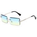 Rimless square sunglasses with blue to yellow gradient lenses and gold metal frame - Gold Frame Blue to Yellow Gradient