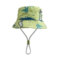 Close-up of green kids sun hat featuring blue crocodile print and white adjustable chin strap - Style 18 (Blue Crocodile)