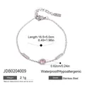 Silver stainless steel chain bracelet featuring a round pink zircon centerpiece detail - Silver Style (JDB0204009-S)