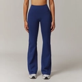 High waist flared yoga pants in navy blue stretch fabric for fitness and running - S / Navy Blue