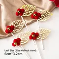 Red felt berry and golden leaf wedding cake toppers for Chinese engagement party decoration - Gold Metal Leaf 5Pcs