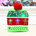 Green and red knitted Christmas hat with LED lights, gingerbread man and candy cane patterns - Green Gingerbread Man