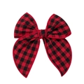 Classic hair bow clip featuring red and black plaid cotton fabric for children - Red Black Plaid (4)