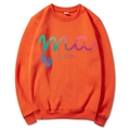 Orange Mama Est 2025 hoodie with colorful line art text and blue heart footprint - S / Orange