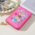 Pink PU leather mini wallet featuring butterfly floral print and gold heart zipper charm - Multi-M (Pink/You are beautiful)
