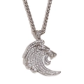 Silver hip hop lion head pendant necklace with iced out crystals and thick link chain - Iced Out Side Lion Pendant (Silver) / Silver