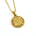Golden round pendant necklace with letter Y engraving and decorative hollow pattern - Letter Y