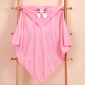 Soft pink hooded baby bath towel with cute animal embroidery on a wooden rack - Sleeping Cat Style / 80CM*80CM / Pink
