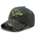 Vintage washed dark grey baseball cap with eagle embroidery and leather brim accent - Embroidered Eagle - Army Green