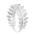 Detalle de los motivos de hojas de laurel en un brazalete plateado ajustable y de diseño abierto - Plata (G-462)
