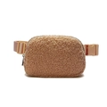 Brown fleece belt bag with adjustable pink nylon strap and plastic buckle for outdoor sport - Tan