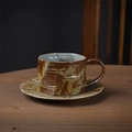 Japanese retro ceramic coffee cup and saucer set with brown and grey-green glaze finish - Origami Style - Celadon Green 220ml