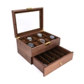 Boîte à montres double couche en bois de noyer avec tiroir lunettes et détails dorés - 10+5 Boîtier De Lunettes De Montre En Noyer Noir À Double Couche