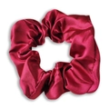 Deep red satin scrunchie hair tie with elegant glossy silk-like finish for women - Burgundy