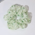 Oversized light green lace organza scrunchie with dark green floral pattern - Green Lace Floral