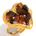 Bague cœur ouverte en acier plaqué or 18K avec incrustation de pierres d'œil de tigre - Bague Ouverte Coeur Pierre Oeil de Tigre - Or