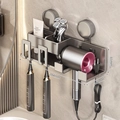 Gunmetal suction wall toothbrush holder with hair dryer rack and storage box - Couple