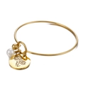 Goldenes Edelstahl-Armband mit Geburtsblume, Perle und runden Anhängern - Oktober Kosmee-Gold (KB158039-Z)