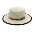 Paglietta classica in paglia con bordo nero e cinturino in similpelle marrone e fibbia - M(56-58cm) / crema