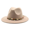 Close-up of wool felt jazz hat with ethnic beaded band and fringe details - M(56-58cm) / Light Purple Grey